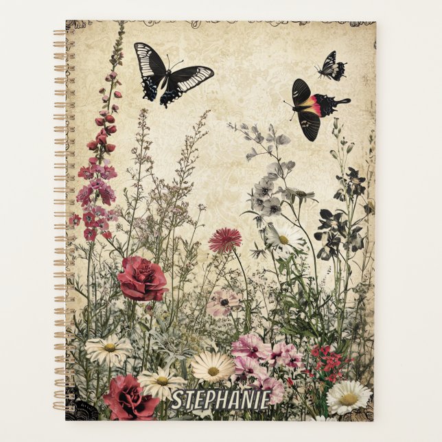 Blume, Vögel und Schmetterlinge auf Altpapier (2) Planer (Vorderseite)