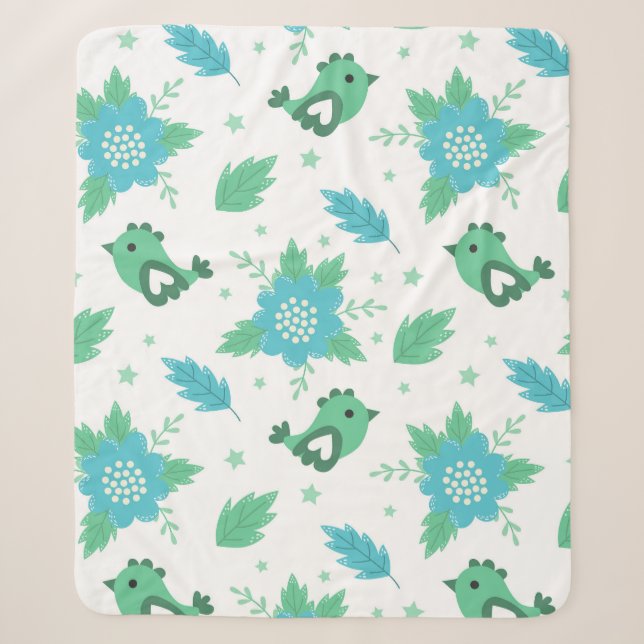 Blume Vogelmuster Sherpadecke (Vorderseite)