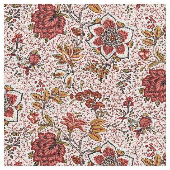Blume & Vogelmuster von Oberkampf & Cie Stoff (Nahaufnahme)