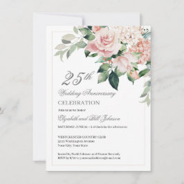 Blume von Aquarell Pink 25. Hochzeitstag Einladung