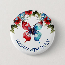 Blume von Aquarell Rot, Blau und Weiß 4. Juli Button