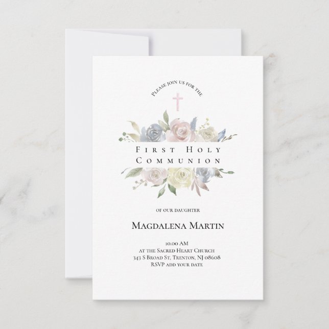 Blume von Aquarellfarben Erste Kommune Einladung (Vorderseite)