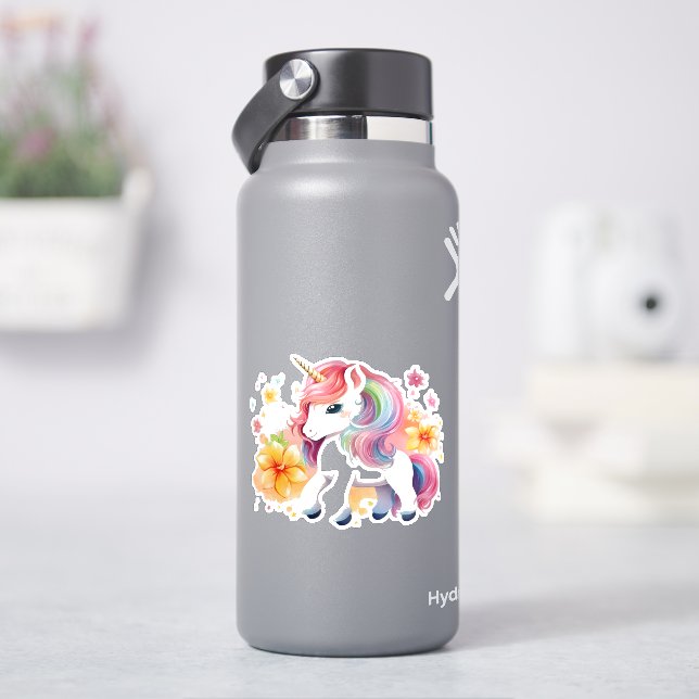 Blume von Einhorn-Anime Aufkleber (HydroFlask)