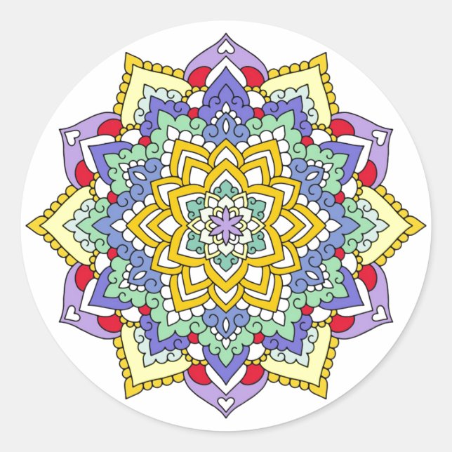Blume von Farbspektrumen Power Mandala White Runder Aufkleber (Vorderseite)