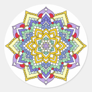 Blume von Farbspektrumen Power Mandala White Runder Aufkleber