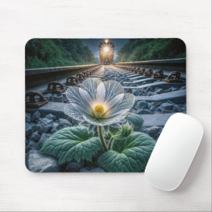 Blume von Glas in Eisenbahnschienen Mousepad