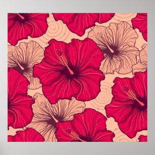 Blume von handgezogenen Hibisken Vintag Poster