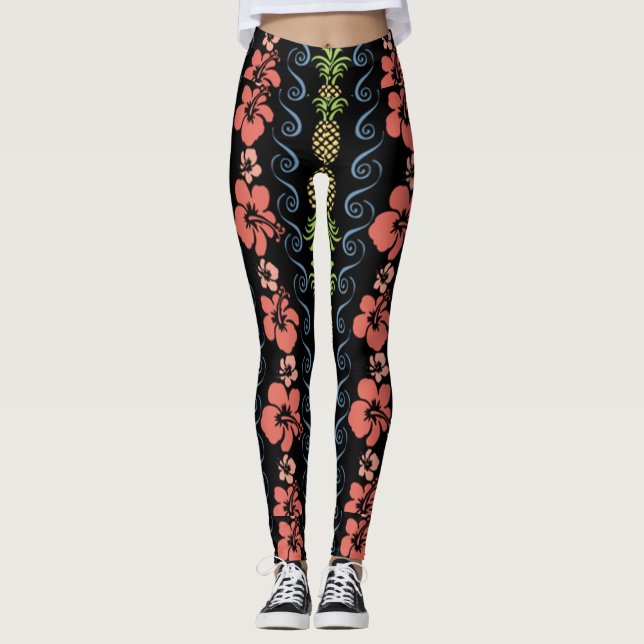 Blume von Hibisken mit Ananas Leggings (Vorderseite)