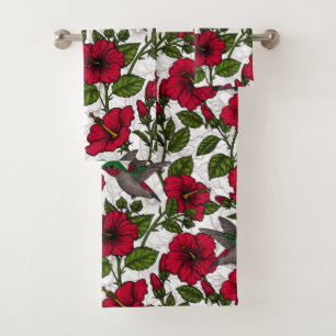 Blume von Hibisken und Kolibri Badhandtuch Set