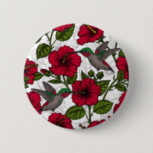 Blume von Hibisken und Kolibri Button