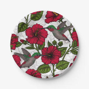 Blume von Hibisken und Kolibri Pappteller