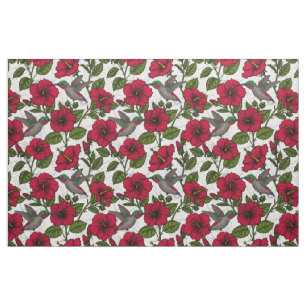 Blume von Hibisken und Kolibri Stoff