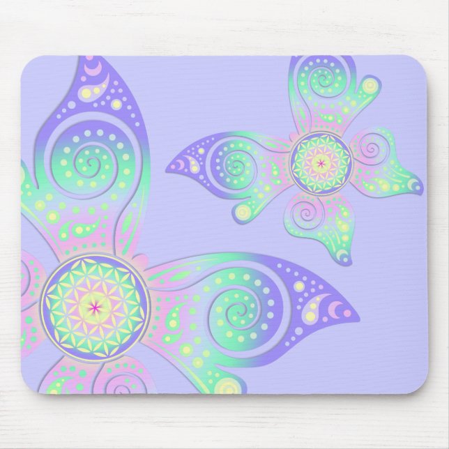 Blume von Leben-/Blume-DES Lebens - Schmetterling Mousepad (Vorne)