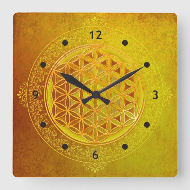 Blume von Leben-/Blume-DES Lebens - Verzierung VII Quadratische Wanduhr (Vorderseite)