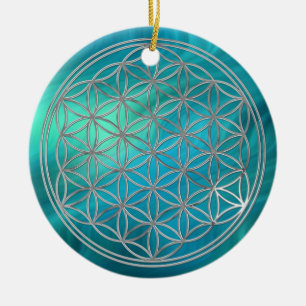 Blume von Leder/Silber Blaue Wellen Keramik Ornament
