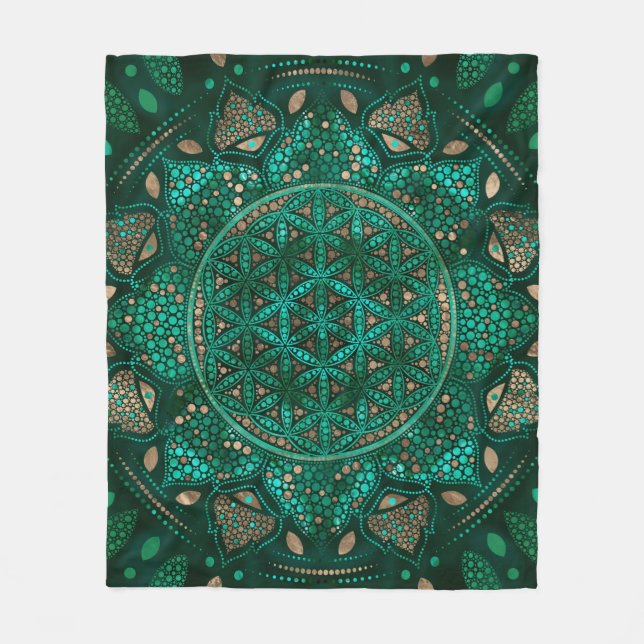 Blume von Life Dot Art Malachitgold Fleecedecke (Vorderseite)