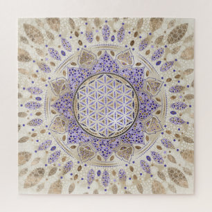 Blume von Life Dot Art Pastellen, Purpel und Gold Puzzle
