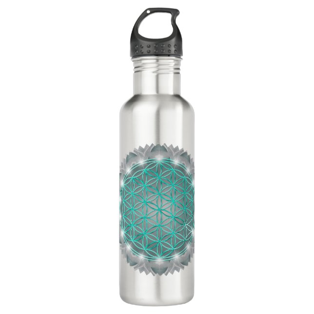 BLUME von LIFE - Sacred Geometrie Light 2 Edelstahlflasche (Vorderseite)