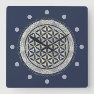 BLUME von LIFE - Symbol "Sacred Geometrie" Art. 1 Quadratische Wanduhr