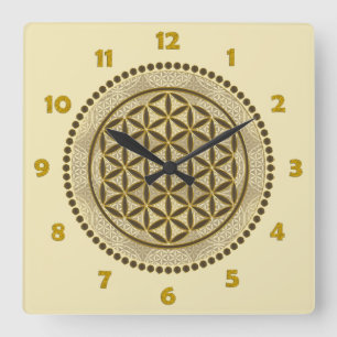 BLUME von LIFE - Symbol "Sacred Geometrie" Art. 2 Quadratische Wanduhr