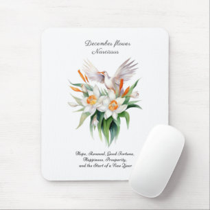Blume von Narcissus mit dem Floralvogel im Dezembe Mousepad