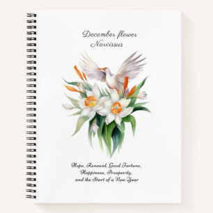 Blume von Narcissus mit dem Floralvogel im Dezembe Notizbuch