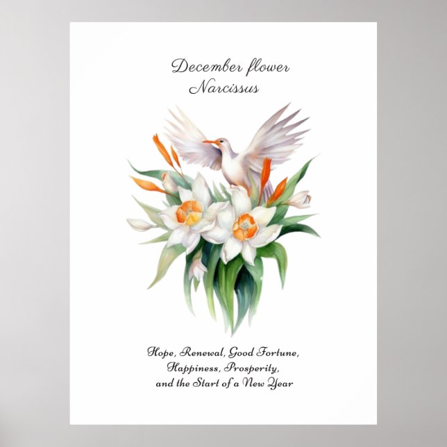 Blume von Narcissus mit dem Floralvogel im Dezembe Poster (Vorne)