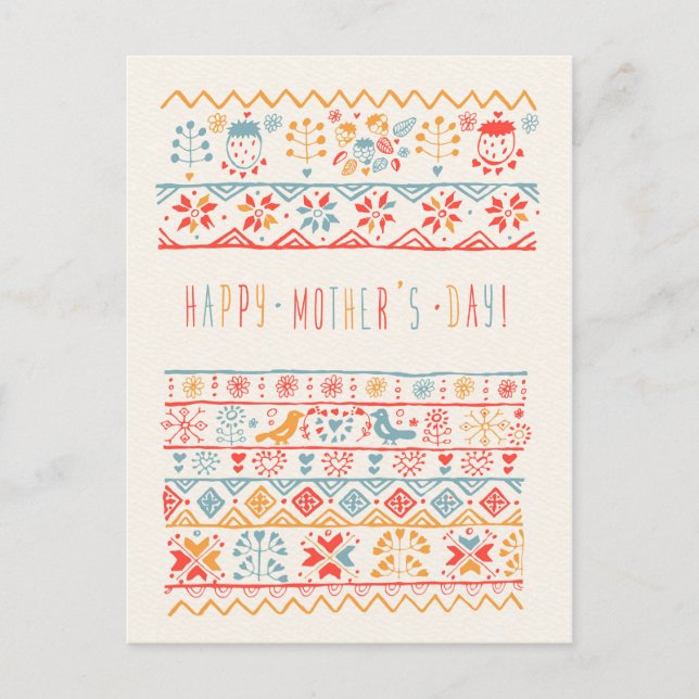 Blume von niedlichen handgezogenen Vögeln glücklic Postkarte (Vorderseite)