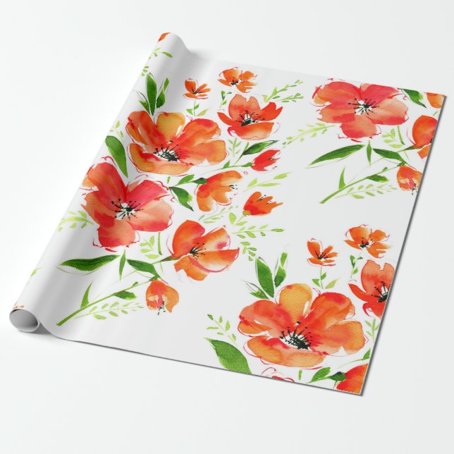 Blume von Orangenmohn mit Wasserfarbe Geschenkpapier (Ungerollt)