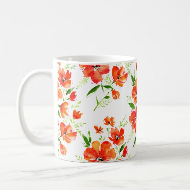Blume von Orangenmohn mit Wasserfarbe Kaffeetasse (Links)