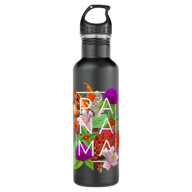 Blume von Panama Word Art - Panamaischer Stolz Edelstahlflasche (Vorderseite)