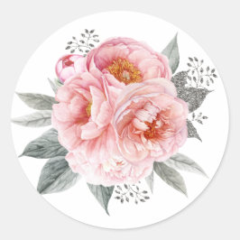 Blume von Pastel Pink und Grau-Peony Runder Aufkleber