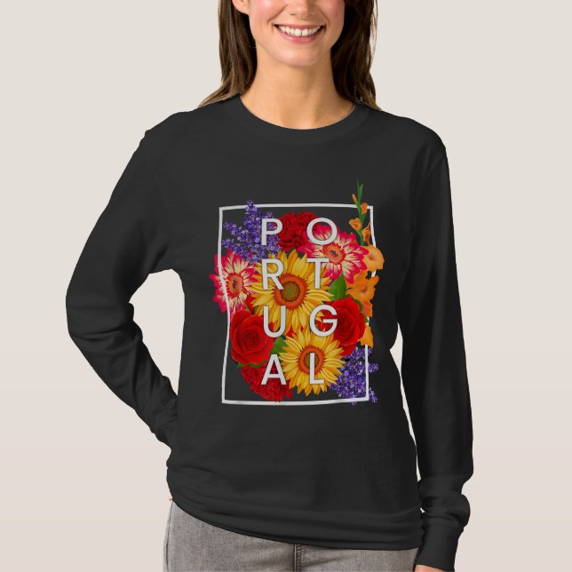Blume von Portugal Word Art - Portugiesischer Stol T-Shirt (Vorderseite)