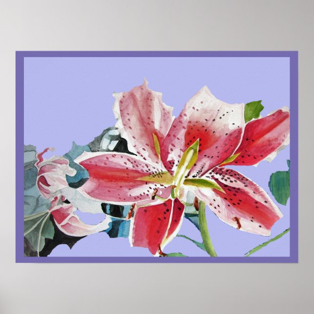 Blume von Red Lily Watercolor Poster (Vorne)