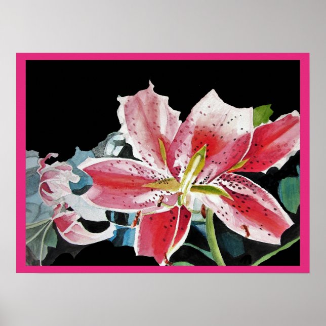 Blume von Red Lily Watercolor Poster (Vorne)