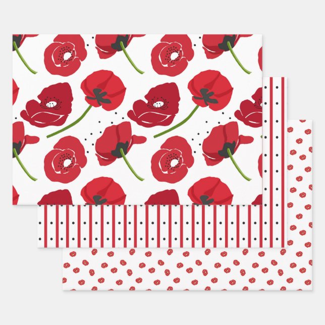 Blume von Rotem Mohn und Koordinierung Geschenkpapier Set (Set)