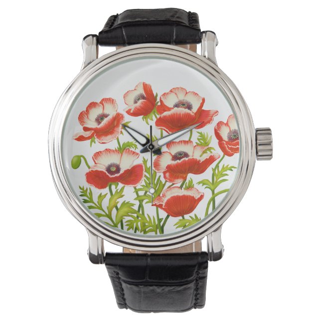 Blume von Rotem Orientalischem Mohn beobachten Armbanduhr (Vorderseite)