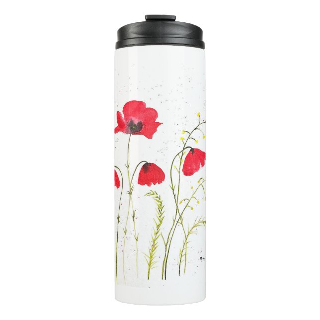 Blume von roten, rustikalen Mohn Thermosbecher (Vorderseite)