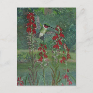 Blume von Ruby-throat und Kardinal Postkarte