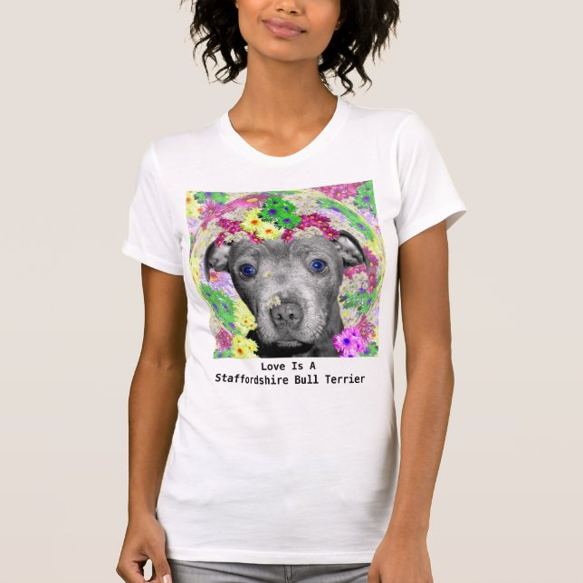 Blume von "Staffordshire Puppy-Lieben" T-Shirt (Vorderseite)