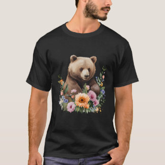 Blume von Tierbären Wasserfarben T-Shirt
