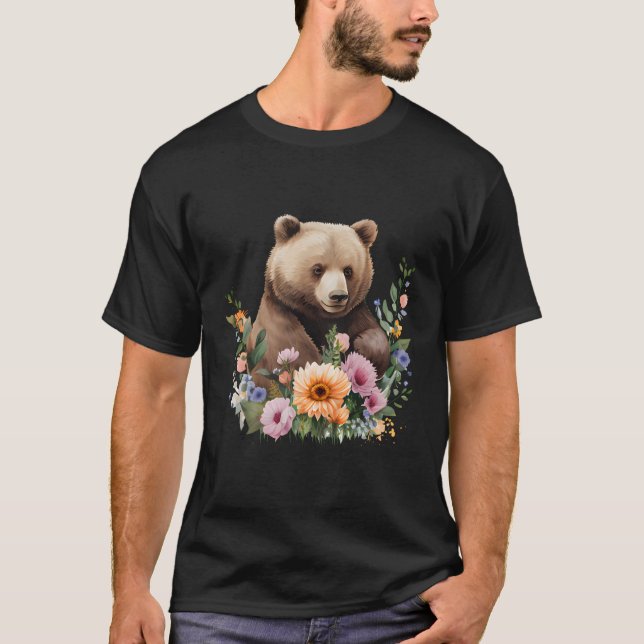 Blume von Tierbären Wasserfarben T-Shirt (Vorderseite)