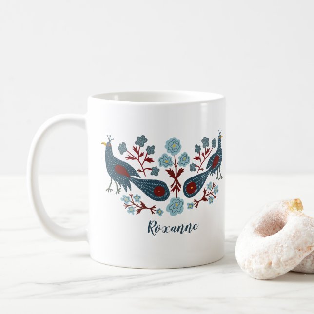 Blume von Vögeln Boho Design CUSTOMISIERT Kaffeetasse (Mit Donut)