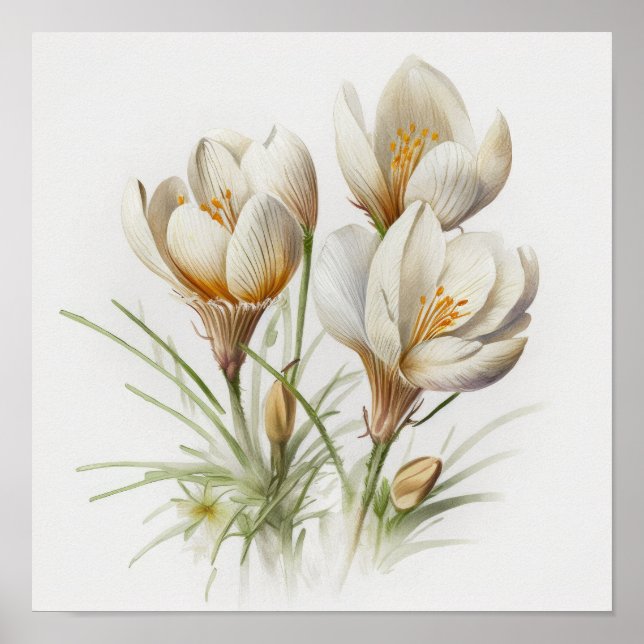 Blume von White Crocus Art Print Poster (Vorne)