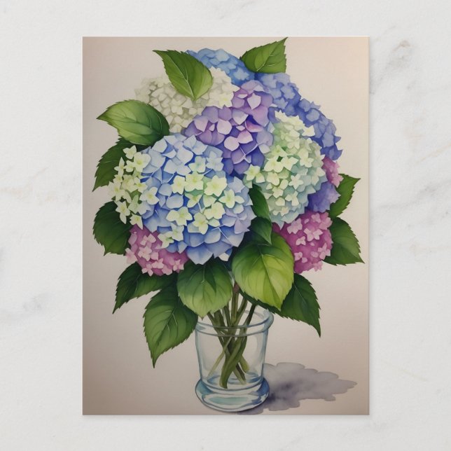 Blume Wassercolor Blue Hydrangea Postkarte (Vorderseite)