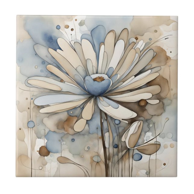 Blume Wasserfarbe Abstrakt Beige Grau Fliese (Vorderseite)
