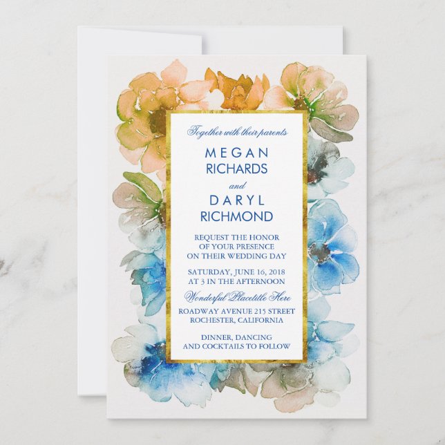 Blume Wasserfarbe Elegante Hochzeit im Herbst Einladung (Vorderseite)