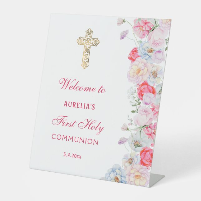 Blume Wasserfarbe erste Kommune Willkommen Sockelschild (Vorderseite)