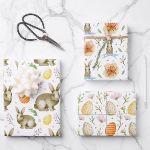 Blume Wasserfarbe Frühling Bunny Egg Vintag Ostern Geschenkpapier Set