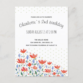 Blume Wasserfarbe in süß-rot und blau Ankündigungspostkarte